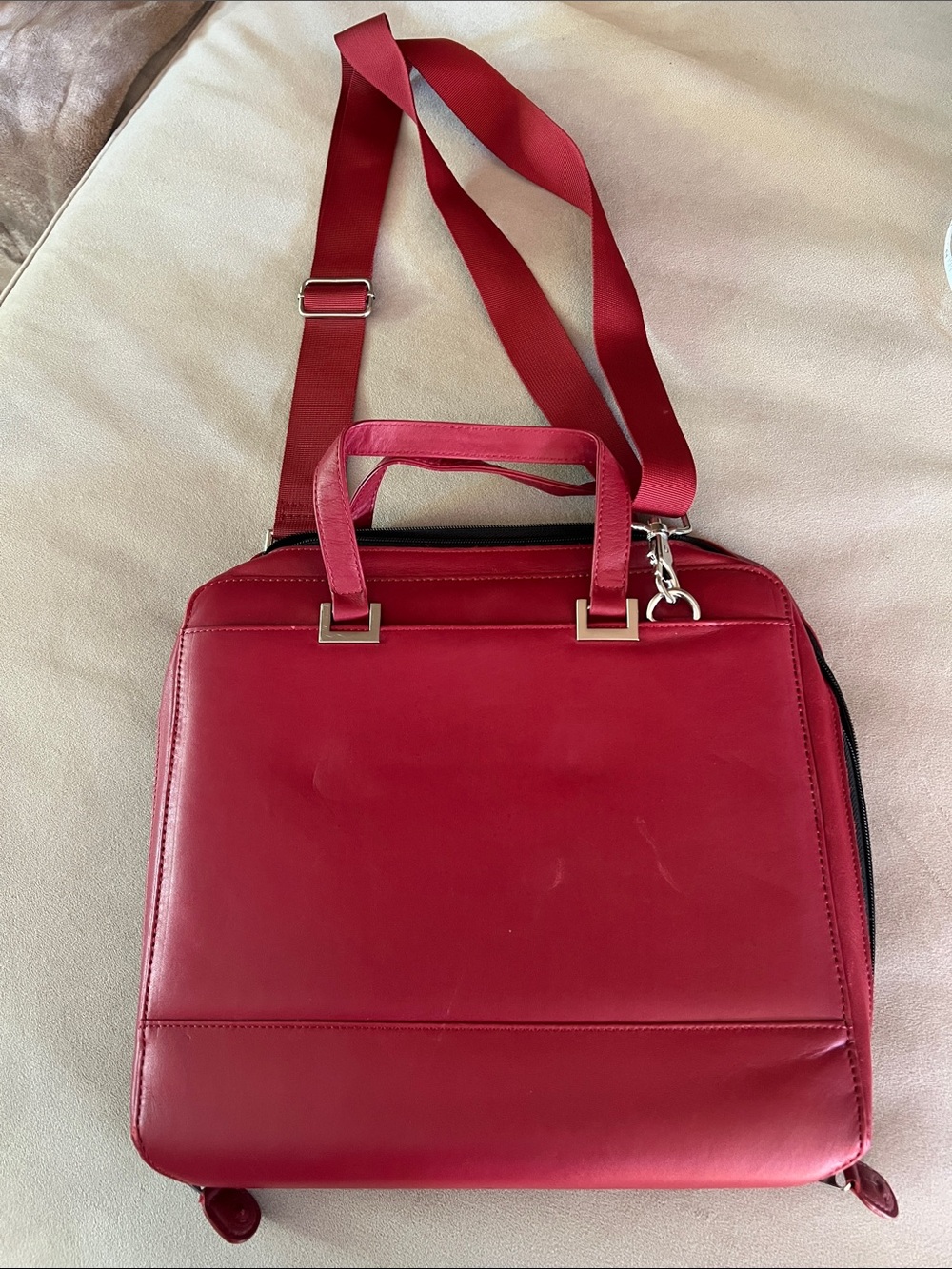 Franklin Covey Full Grain Red Leather Planner Organizer Shoulder Strap